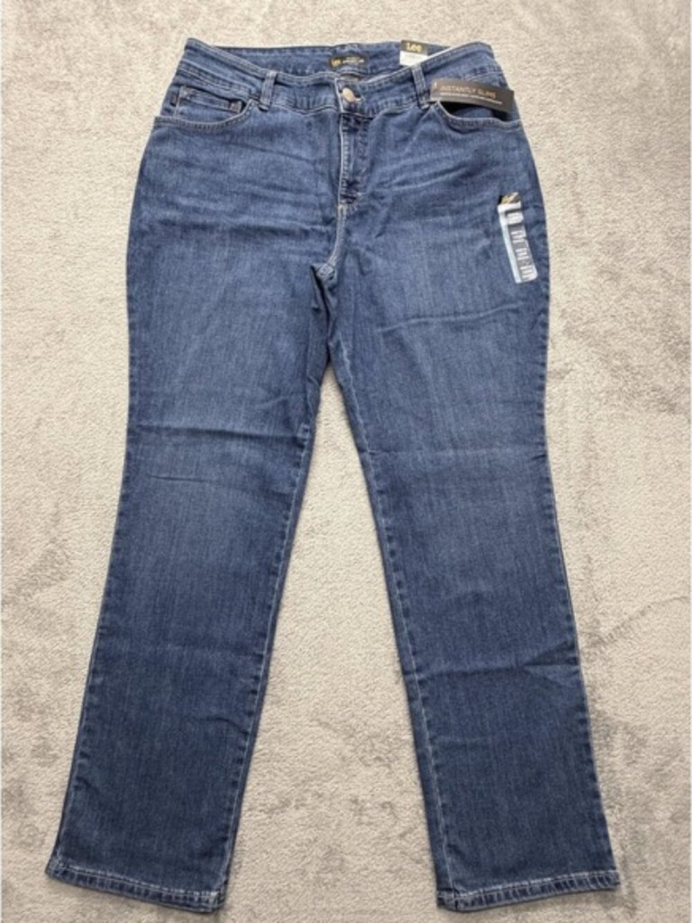 Lee Jeans Womens Plus 16W Blue Relaxed Fit Straight Leg Instantly Slims Mid Rise